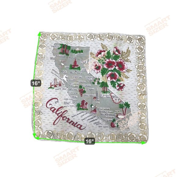 California Map Landmarks Handkerchief 16" Rayon & Silk Hand Rolled Made In Japan - Picture 4 of 8